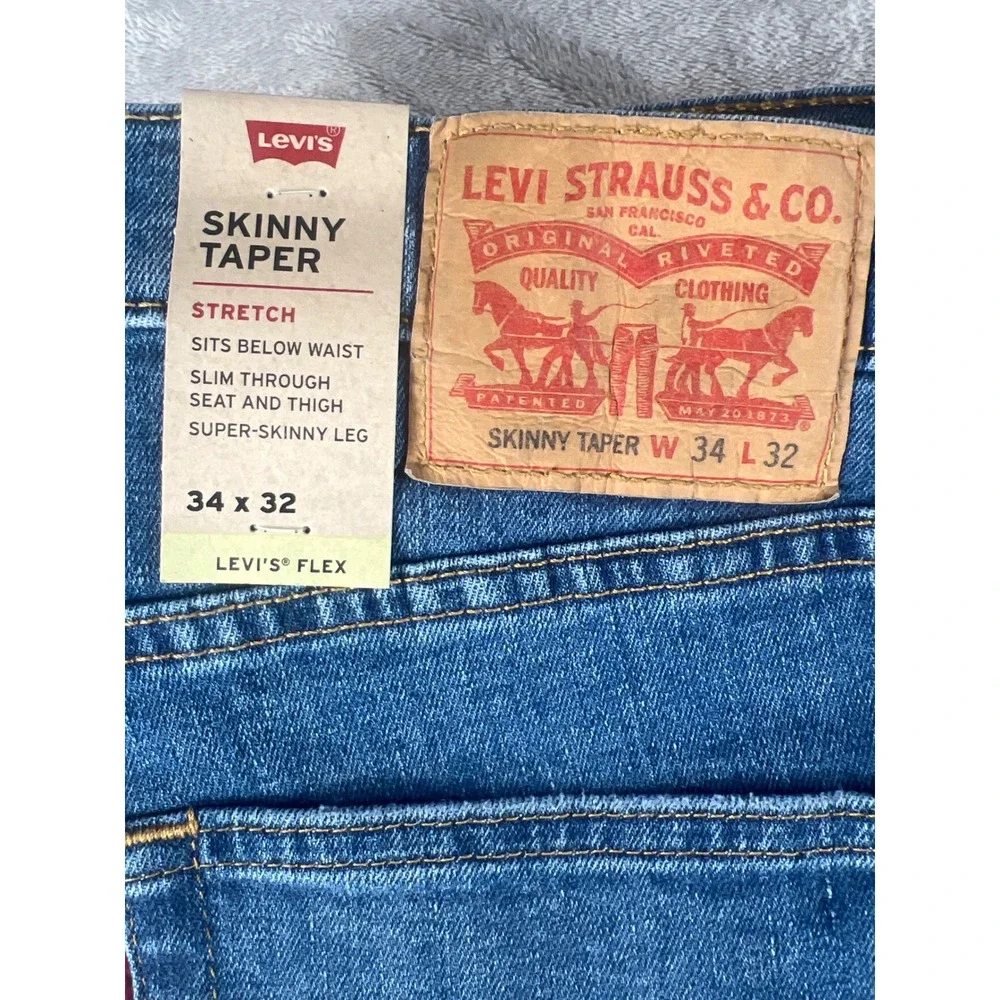Levis Mens Skinny Taper Flex Stretch Blue Denim Jeans 34x32 Medium Wash